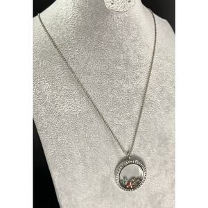 Origami Owl Large Silver Crystal Living Locket Necklace Angel Cross Holiday Set